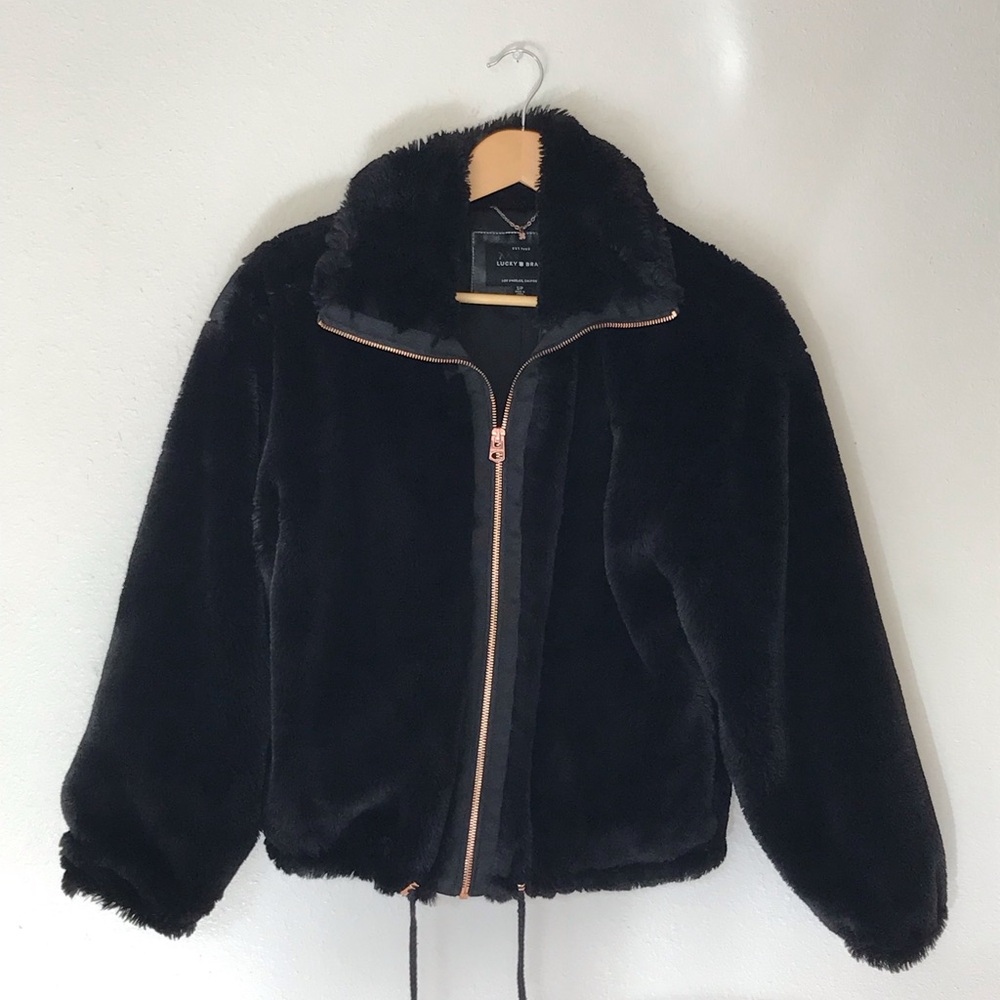 Lucky Brand Black Faux Fur Coat - S